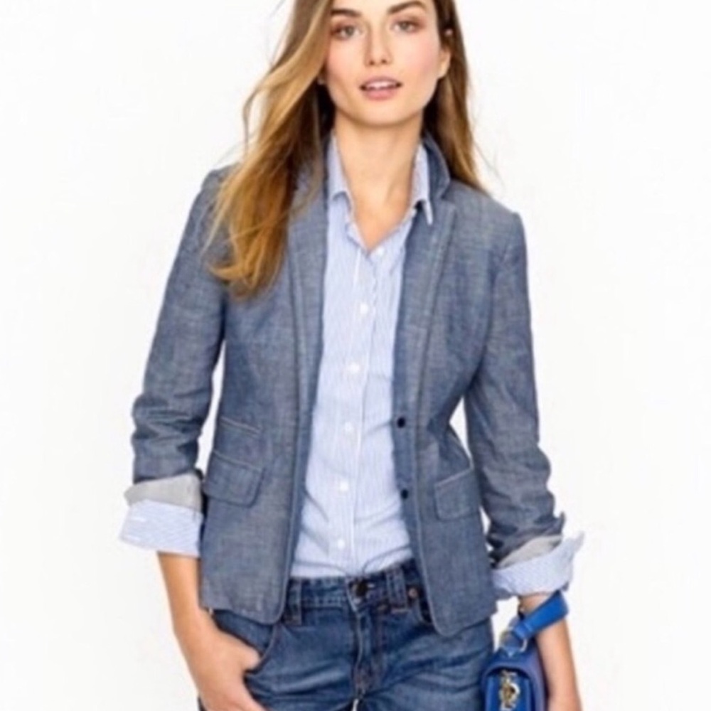 J. Crew denim blue chambray blazer jacket 4